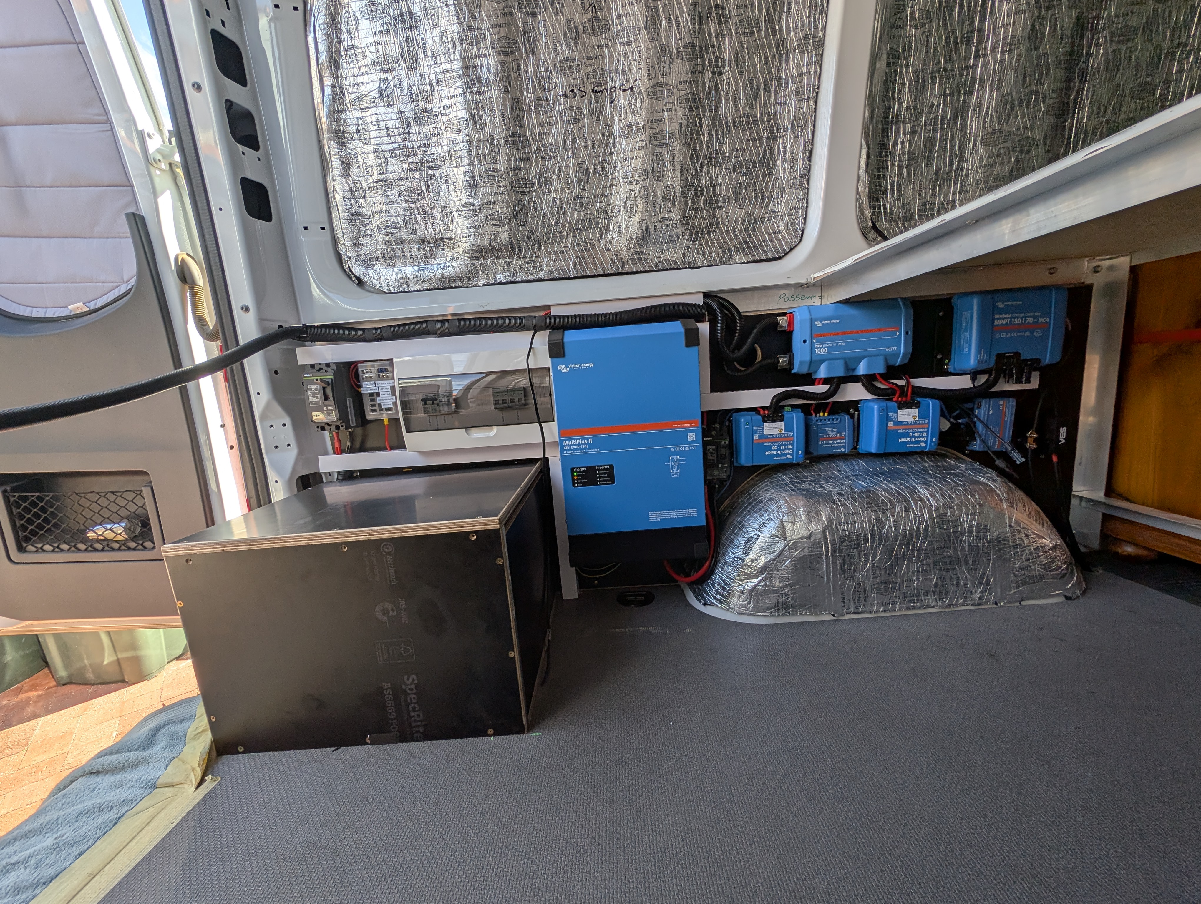 Close-up of campervan bunk beds and cabinetry